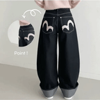 【彎刀神褲】Embroidered Roll-Up Raw Denim