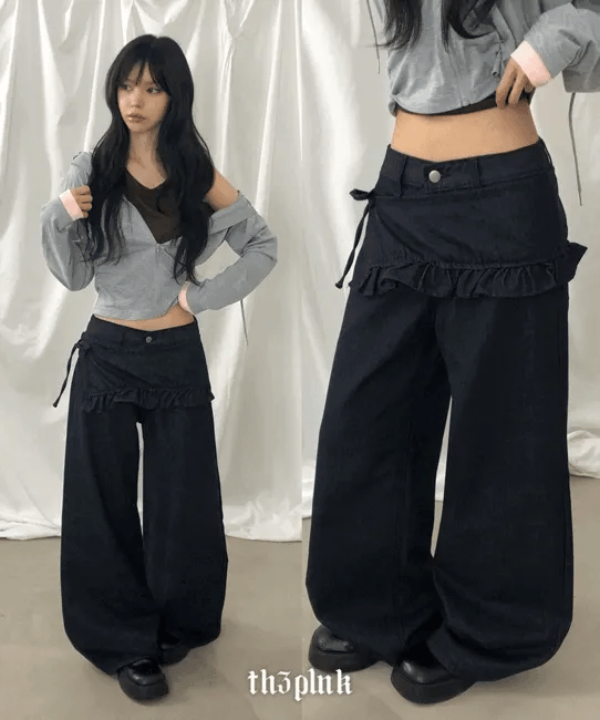 Deven Frill Wrap Wide Jeans
