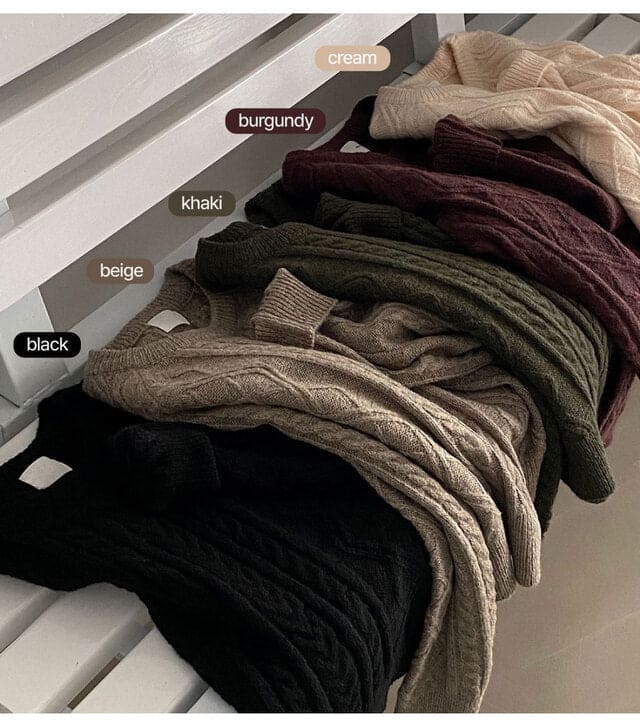 Autumn/Winter Color-Coated Cable Knit Tops