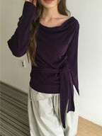 【🍇秋冬新色】Drape Ribbon Top