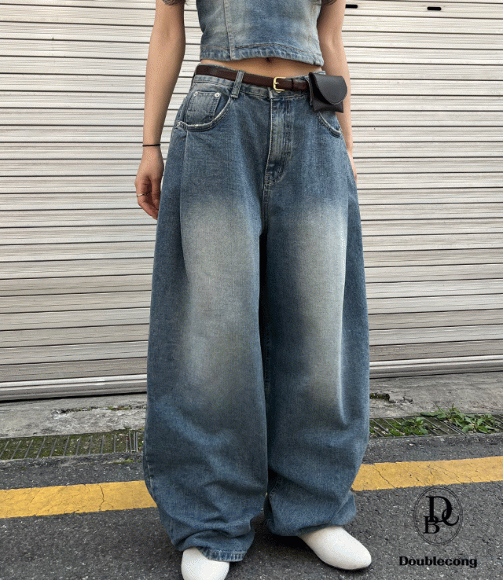 [Lazy Style] Pintuck Balloon Wide Denim