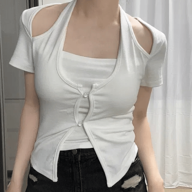 【復古甜辣】Button Halter Top
