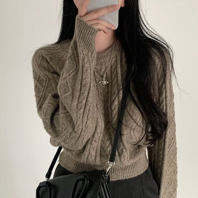 Autumn/Winter Color-Coated Cable Knit Tops