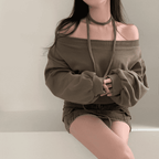 【型格休閒】Off Shoulder Sweatshirt Scarf Set