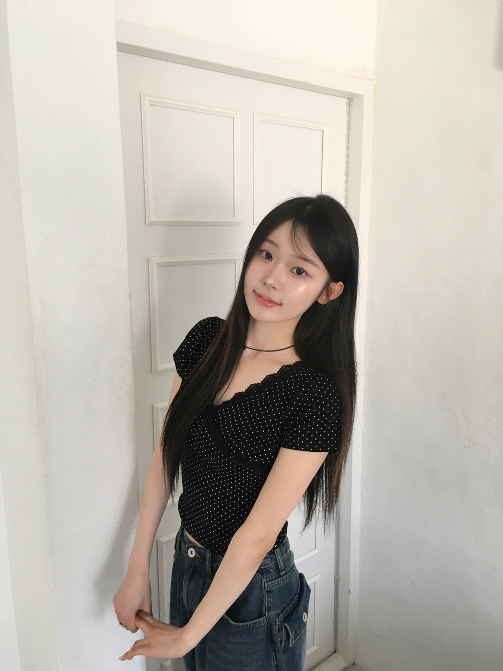 【🖤Korean Style Y2K】PokaDot Lace Tee 