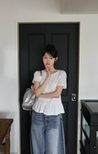 【🤍Korean Chic Relaxed Style】Ruffles Dot Tee 