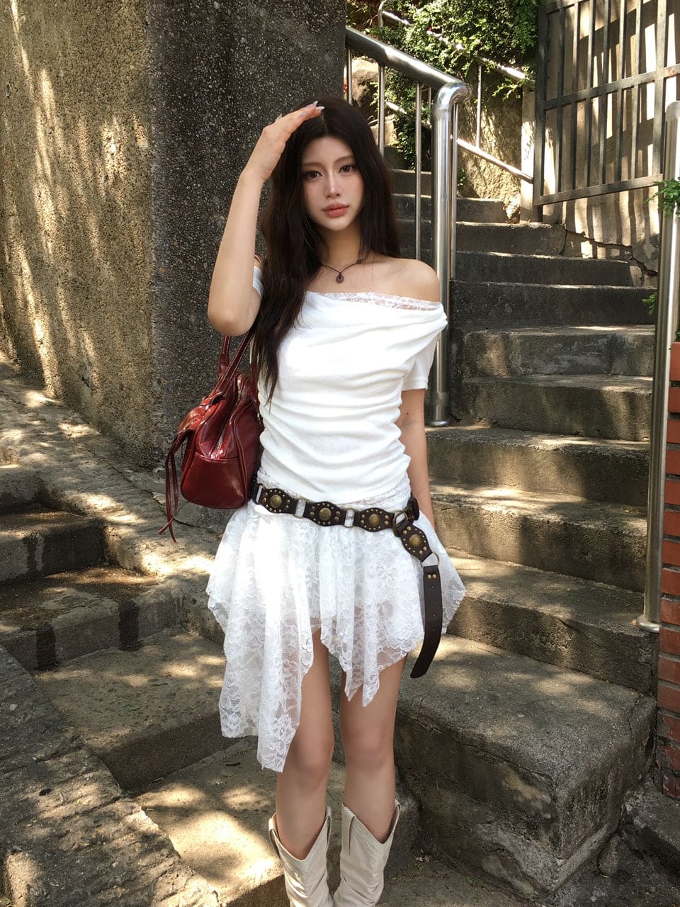 【甜美小性感】Lace Shirring Blouse