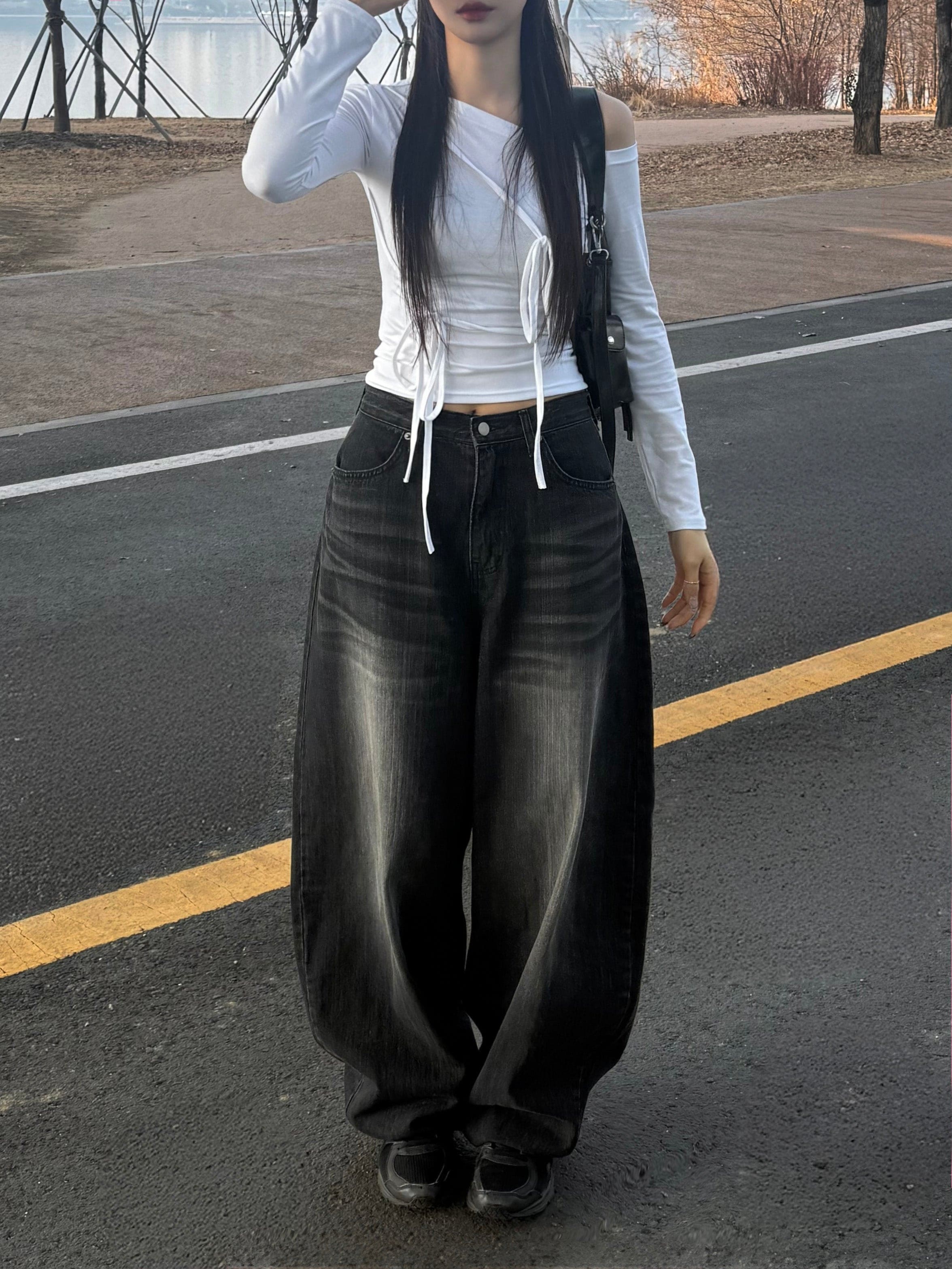 【🖤彎刀褲】Heaven Patch Wide Jeans