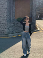 [Lazy Style] Pintuck Balloon Wide Denim