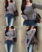 【🖤Innocent and Sexy】Stripe Off Shoulder Top｜KARINA's Style 