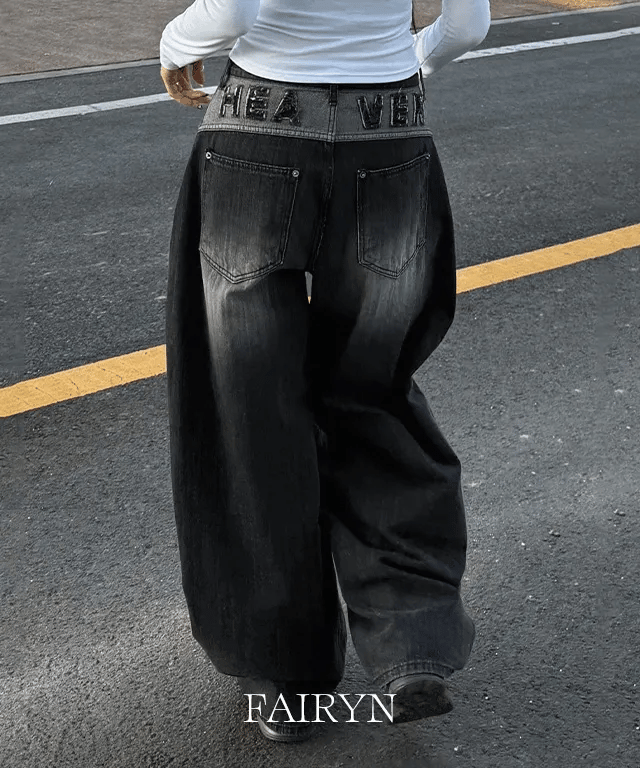 【🖤彎刀褲】Heaven Patch Wide Jeans