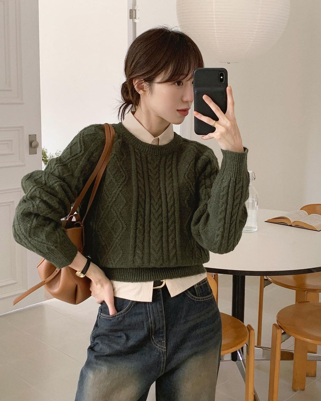 Autumn/Winter Color-Coated Cable Knit Tops