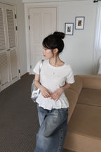 【🤍Korean Chic Relaxed Style】Ruffles Dot Tee 