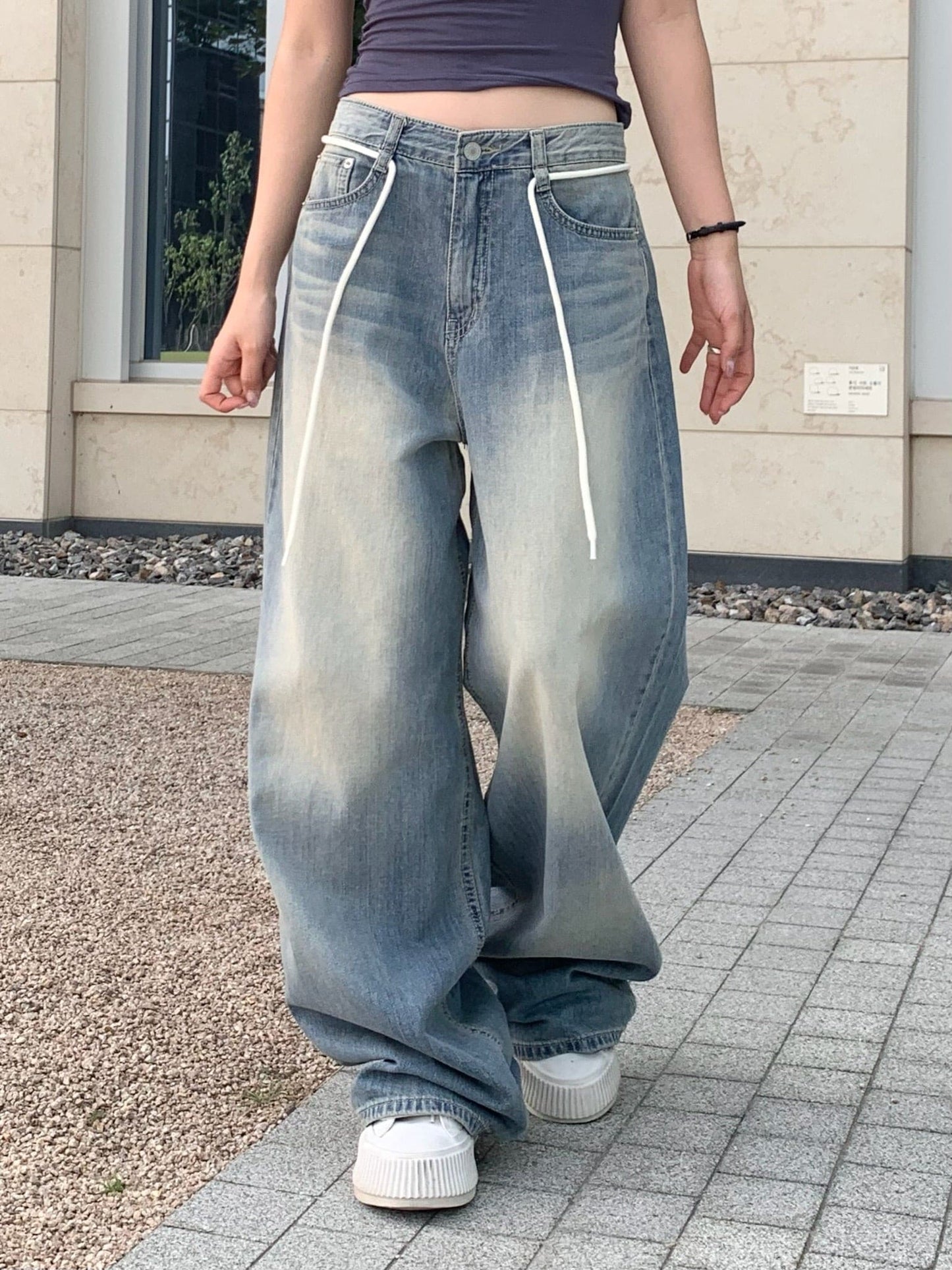 【y2k vibe】String Balloon Wide Jeans