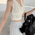 【小性感背心】Lace Draped Halter Top