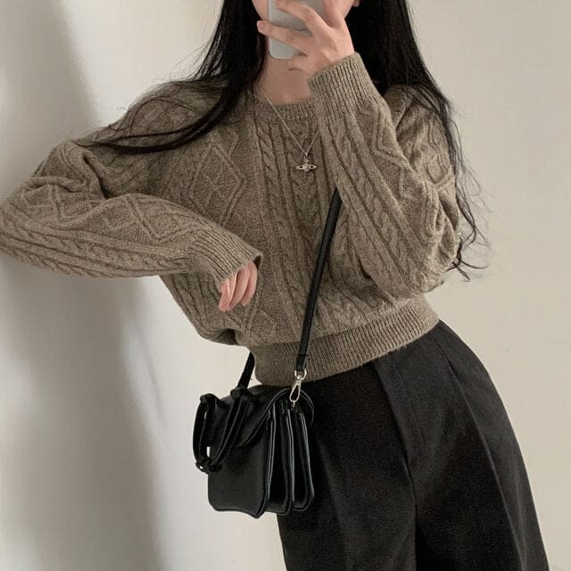 Autumn/Winter Color-Coated Cable Knit Tops