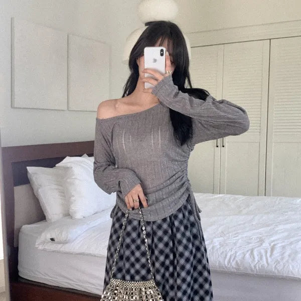 【🩶韓系小性感】Shirring See-Through Knit