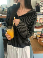 【🎧y2k vibe】Stripe Hoodie Tee 