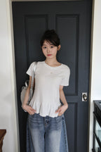 【🤍Korean Chic Relaxed Style】Ruffles Dot Tee 