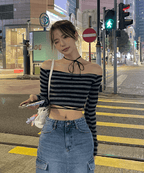 【🩶韓風小性感】Ribbon Strap Off Shoulder Top