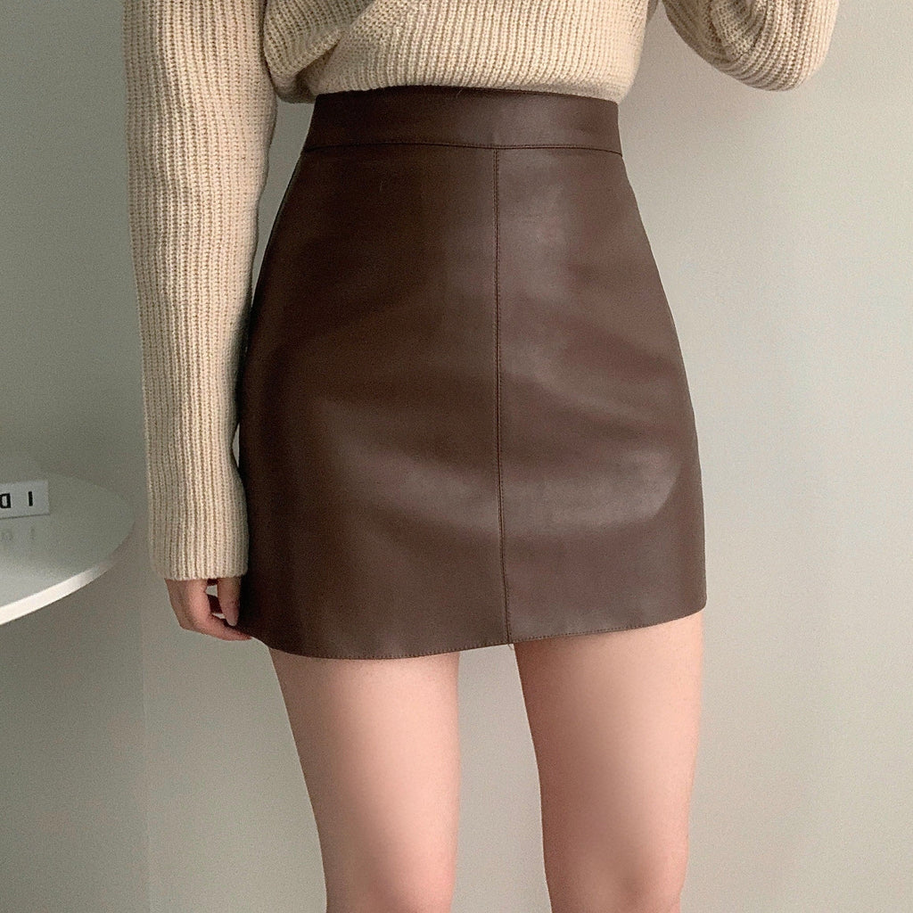 Simple and versatile soft leather skirt 