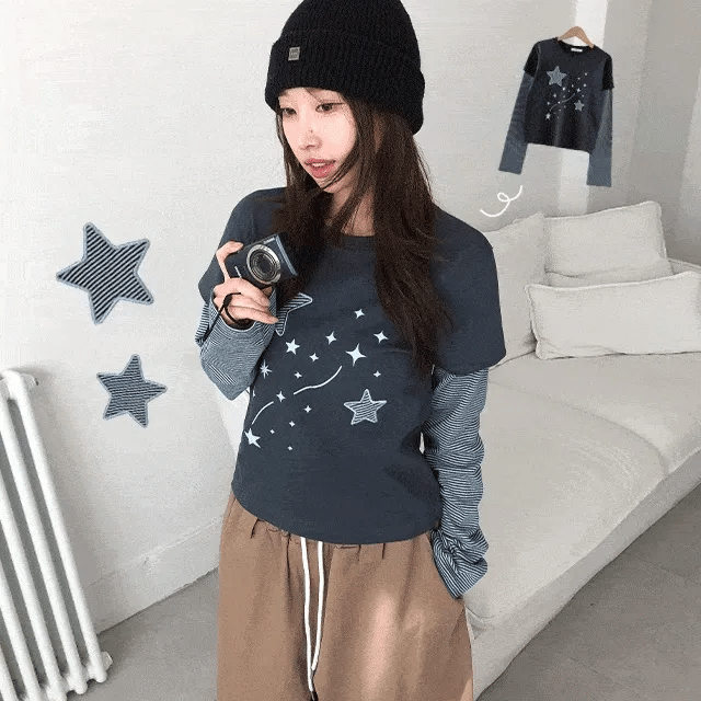 【層疊穿搭】Layered Star Patch Tee