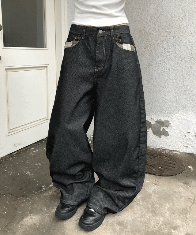 【彎刀神褲】Check Stitch Jeans