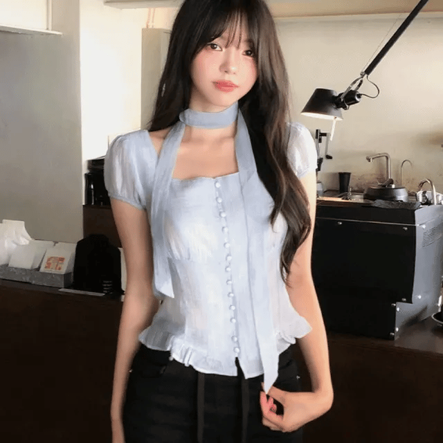 【仙氣約會】Sheer Wrinkle Blouse Set