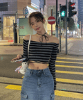 【🩶韓風小性感】Ribbon Strap Off Shoulder Top