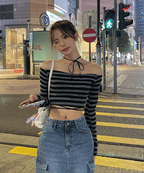 【🩶韓風小性感】Ribbon Strap Off Shoulder Top