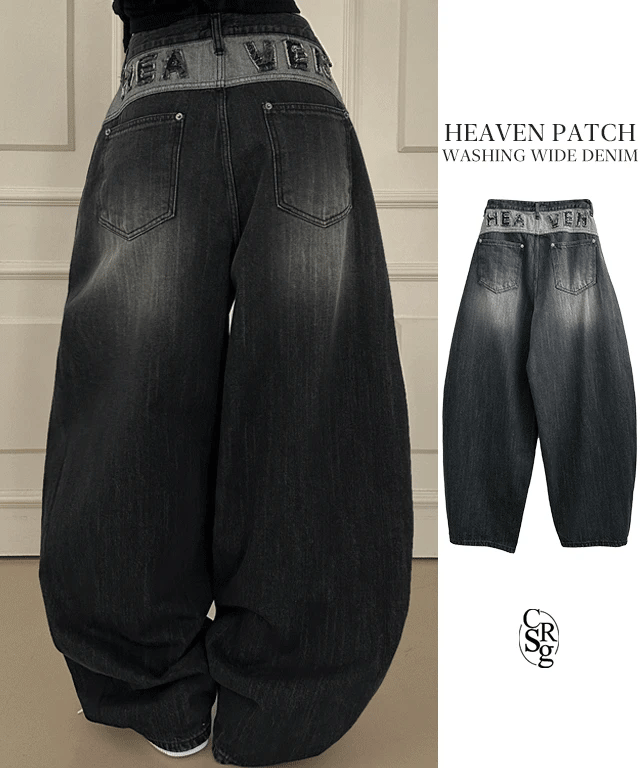 【🖤彎刀褲】Heaven Patch Wide Jeans