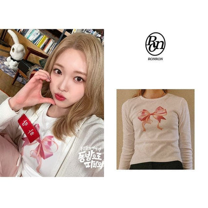 NINGNING同款！DOUBLE RIBBON SLIM CROP LONG SLEEVE