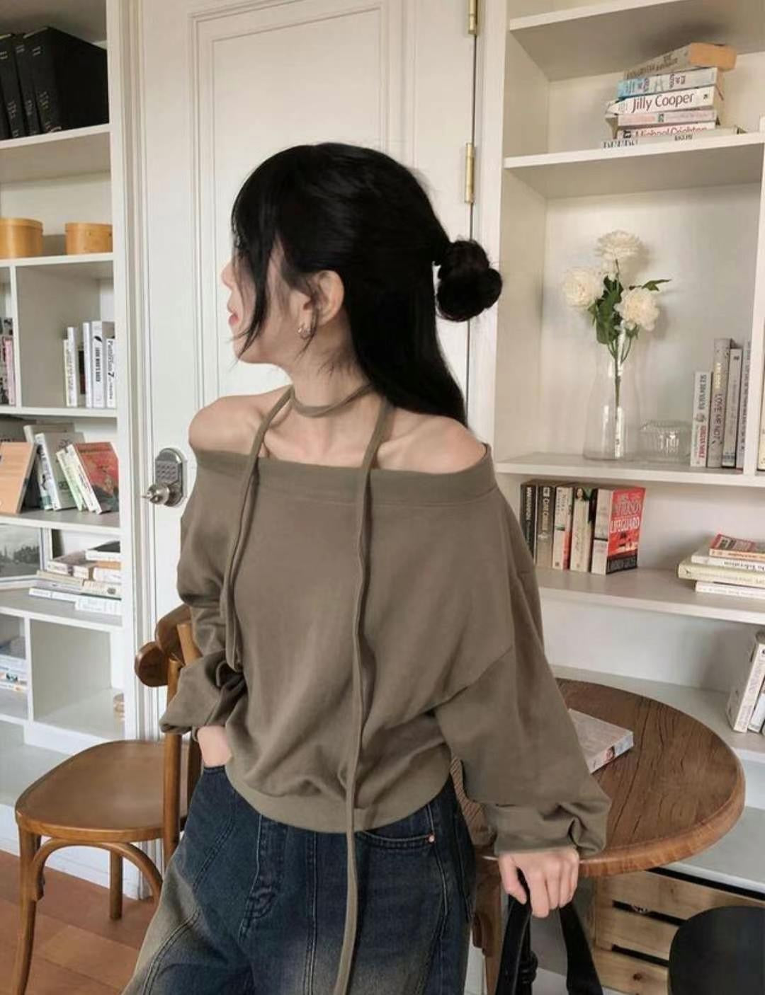 【型格休閒】Off Shoulder Sweatshirt Scarf Set