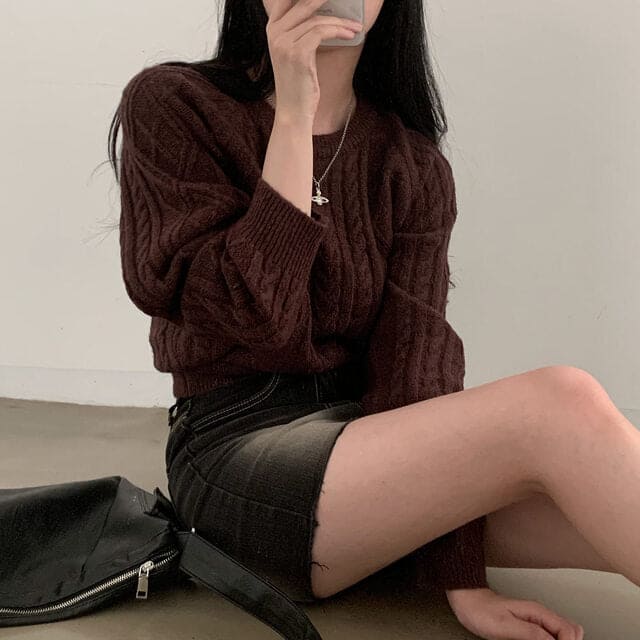 Autumn/Winter Color-Coated Cable Knit Tops