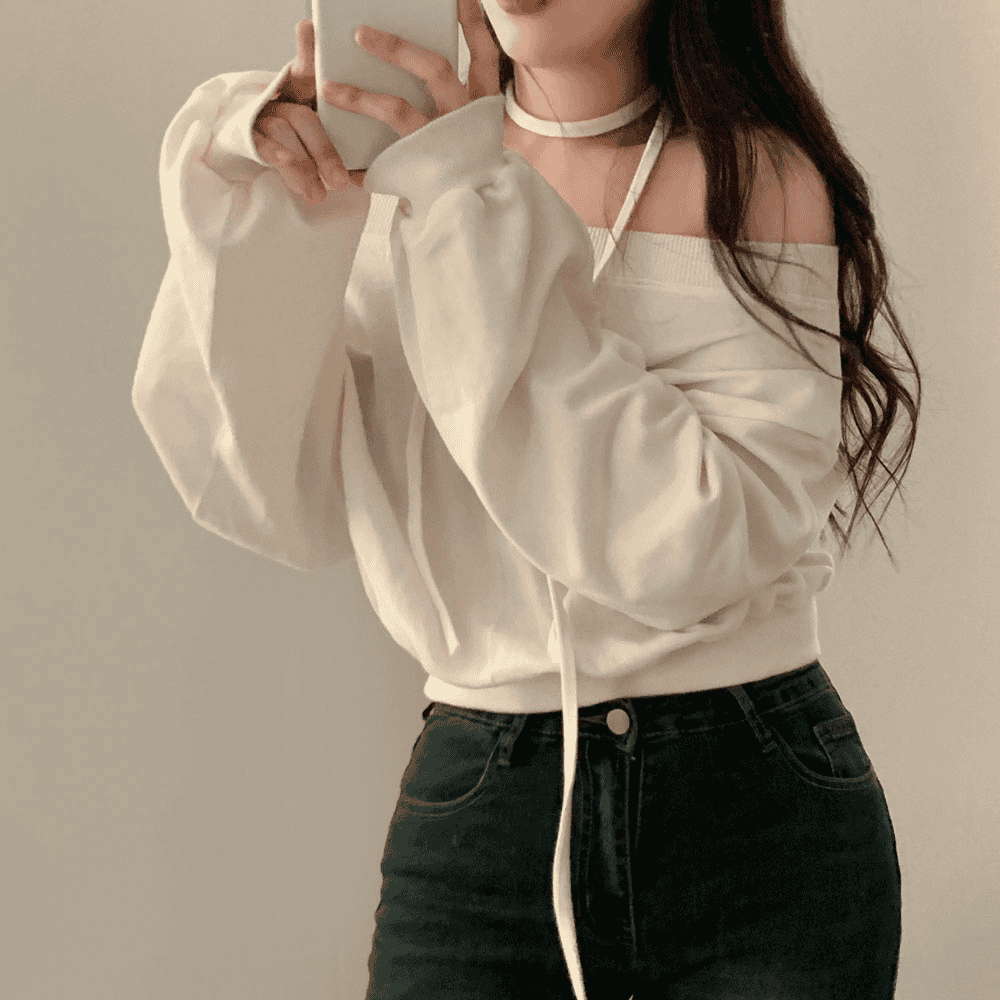 【型格休閒】Off Shoulder Sweatshirt Scarf Set