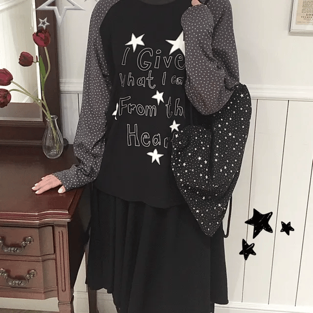 【袖色拼接】Star Heart Tee