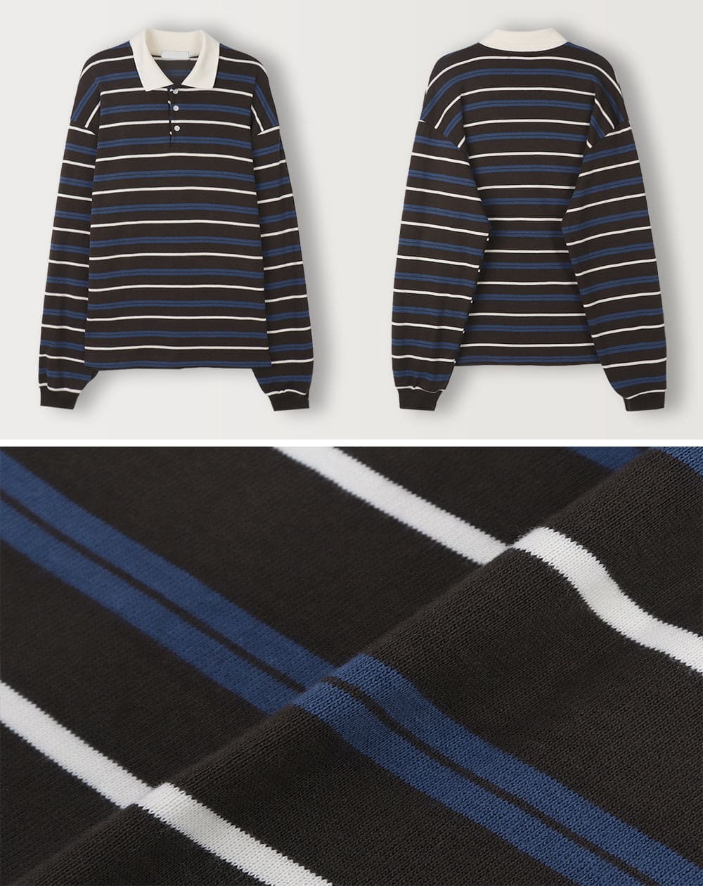 【🪵Simple and Versatile】Rugby Stripe Piket Tee 