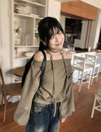 【型格休閒】Off Shoulder Sweatshirt Scarf Set