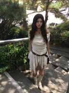 【甜美小性感】Lace Shirring Blouse