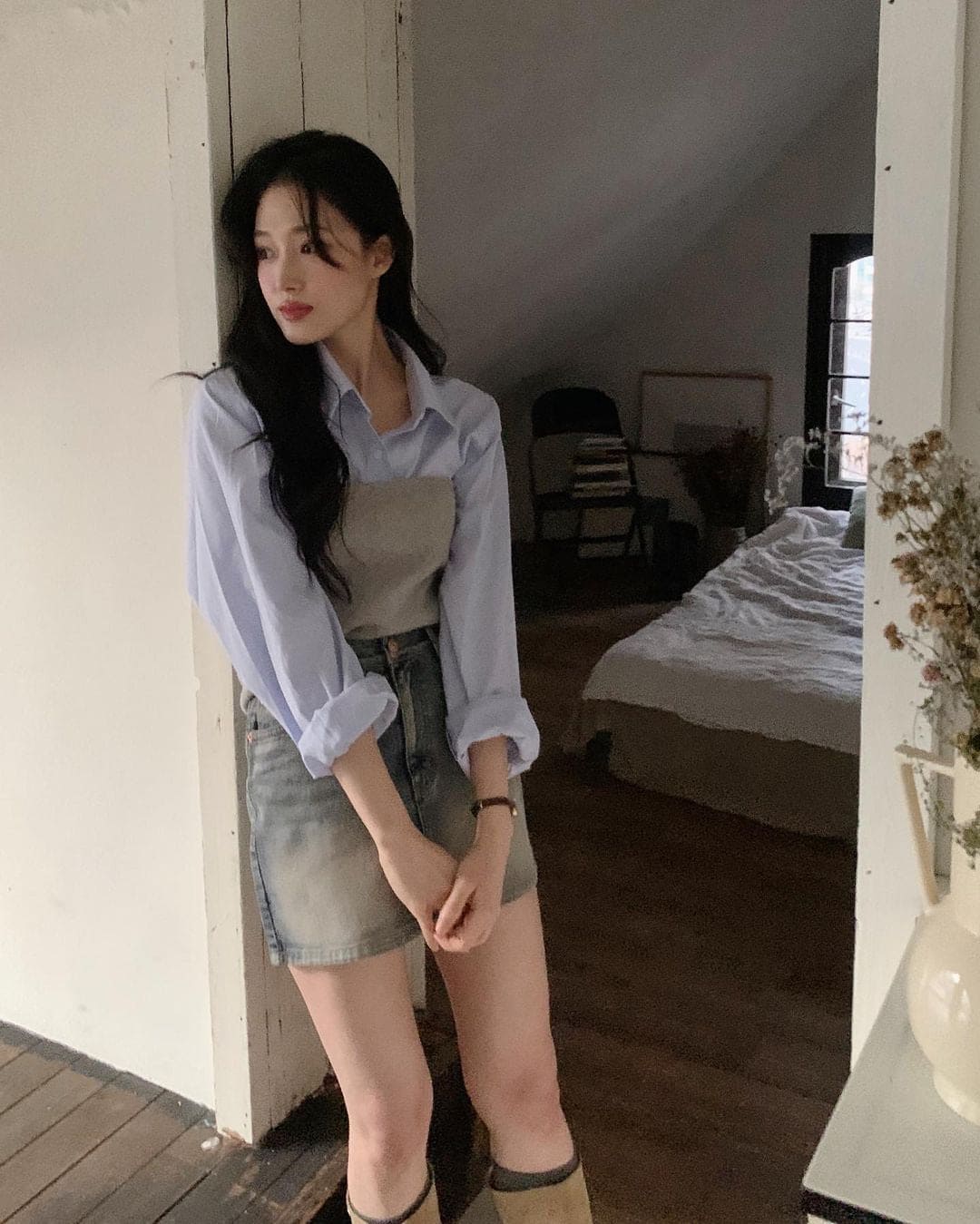 [Korean Hot Item!] Washing Denim Mini Skirt 