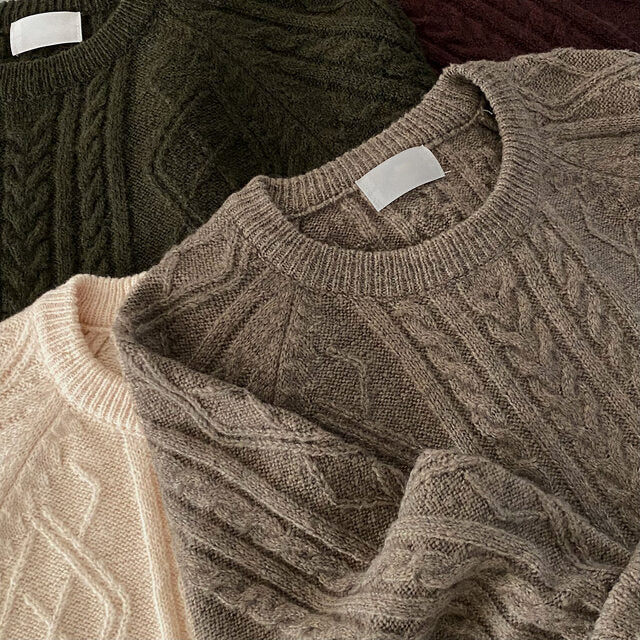 Autumn/Winter Color-Coated Cable Knit Tops