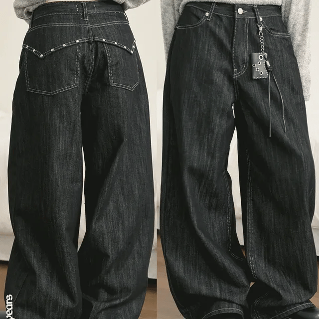 【彎刀神褲】Non-Faded Stud Jeans