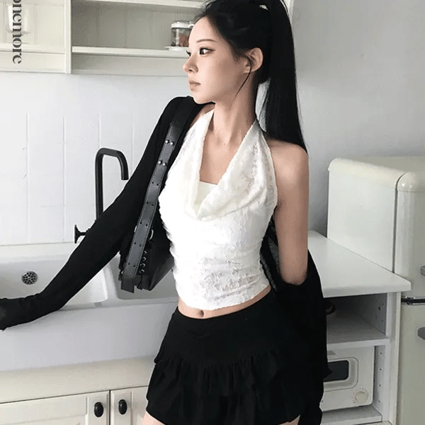 【小性感背心】Lace Draped Halter Top