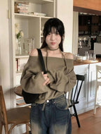 【型格休閒】Off Shoulder Sweatshirt Scarf Set