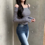 【🖤Innocent and Sexy】Stripe Off Shoulder Top｜KARINA's Style 