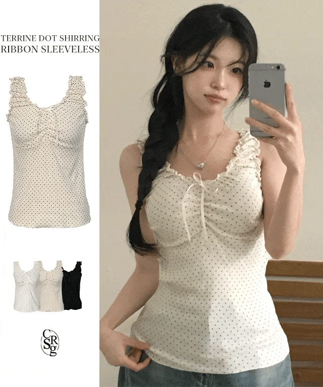 【🍦Summer Tank Top】Dot Ribbon Sleeveless 