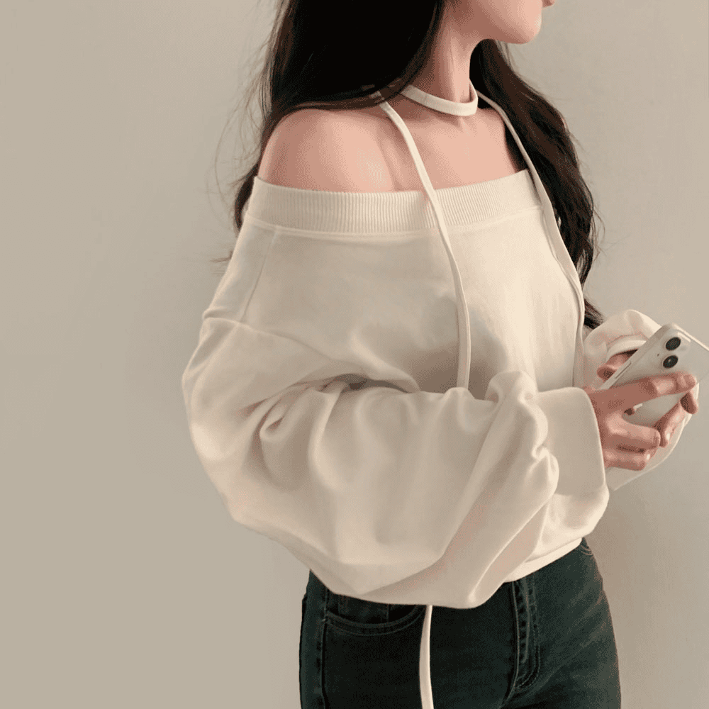 【型格休閒】Off Shoulder Sweatshirt Scarf Set