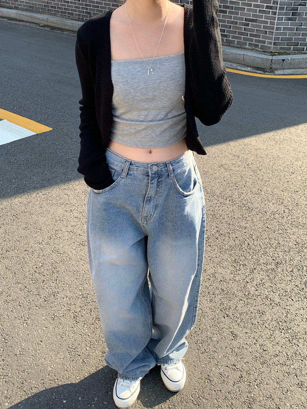 [Lazy Style] Pintuck Balloon Wide Denim