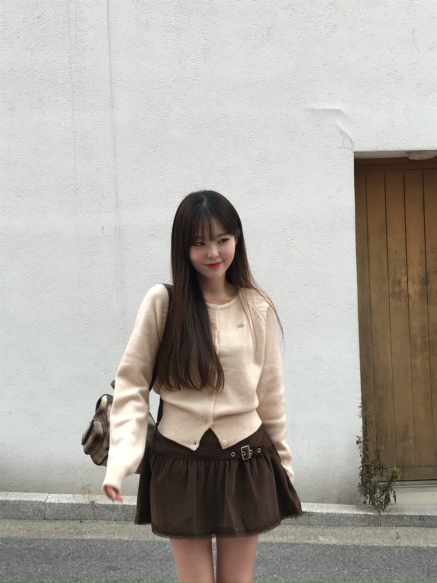 【🤎y2k vibe】Suede Lace Belt Skirt 