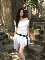 【甜美小性感】Lace Shirring Blouse